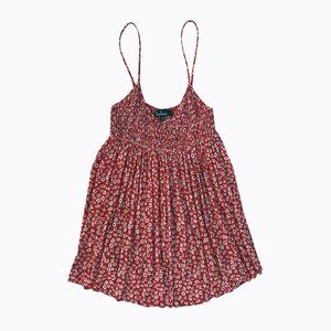Lulus Red Floral Print Smocked Babydoll Dress V-Neck Casual Comfy Boho Beach SzS